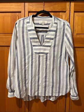 Trovata Birds of Paradise Blue White Striped Cotton Long Sleeve Top